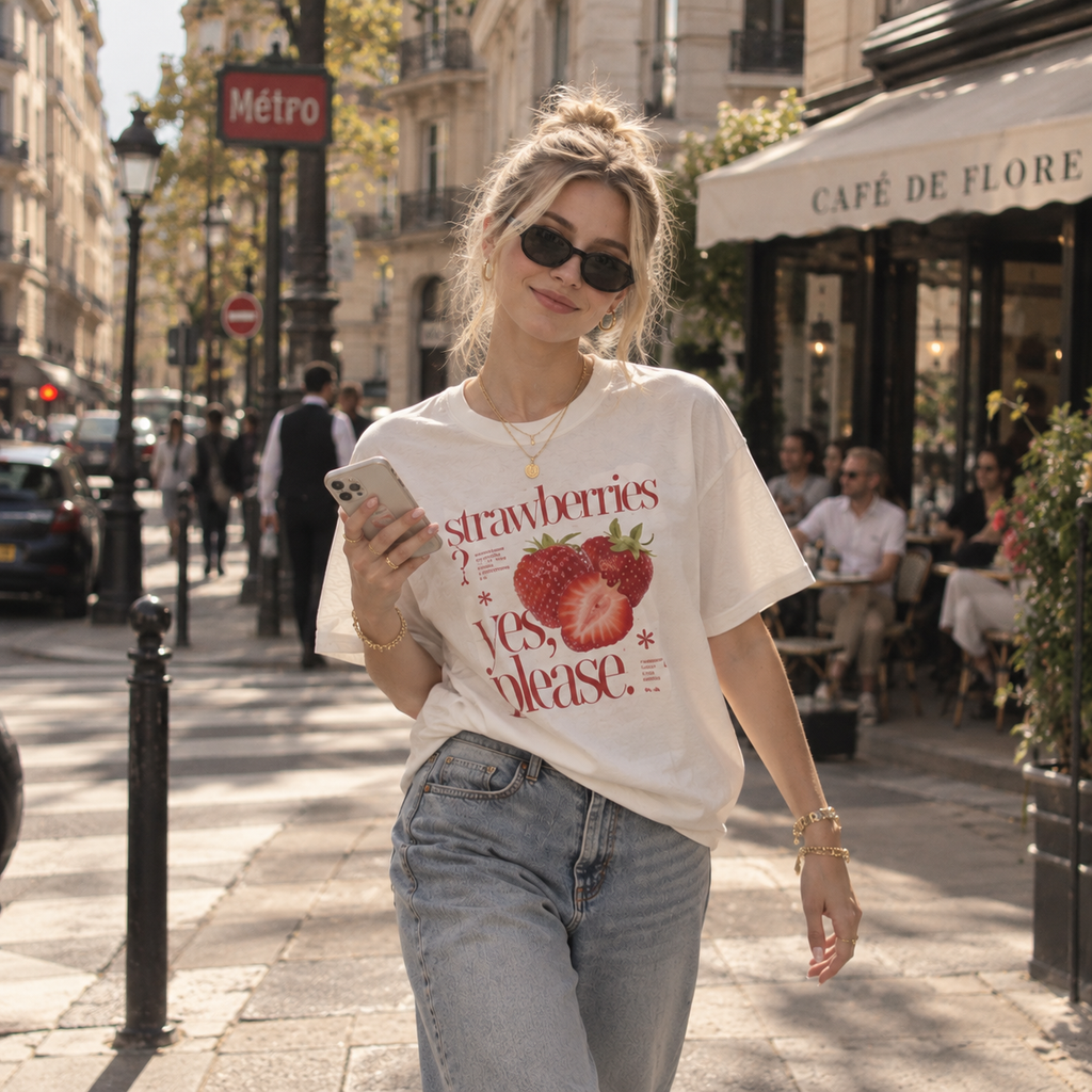 Vintage Strawberry Graphic Cotton Tee